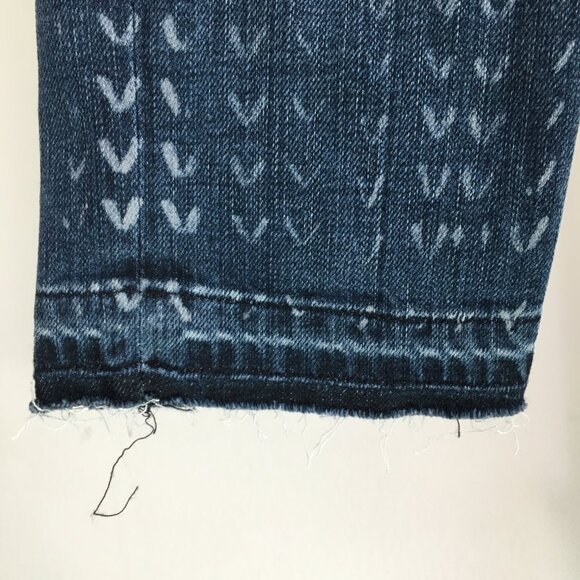CURRENT ELLIOTT Logo Hardware Dark Wash Print Raw Edge Hem Crop/Ankle Jeans - Picture 9 of 11